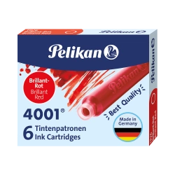 Naboje wkłady pióra wiecznego atramentowe krótkie 4001 czerwon 6szt PELIKAN