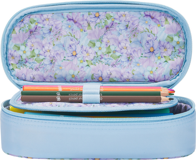 Piórnik kosmetyczka etui usztywniany z klapką błękitny Flowers OXFORD