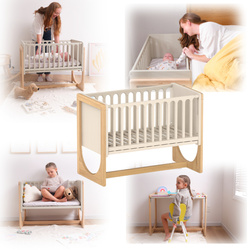 Łóżeczko drewniane dostawne 4w1 dostawka sofa biurko HATO GEUTHER