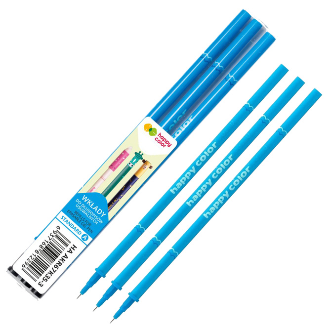Wkłady do długopisu wymazywalnego ścieralnego niebie 0,5mm 3szt HAPPY COLOR