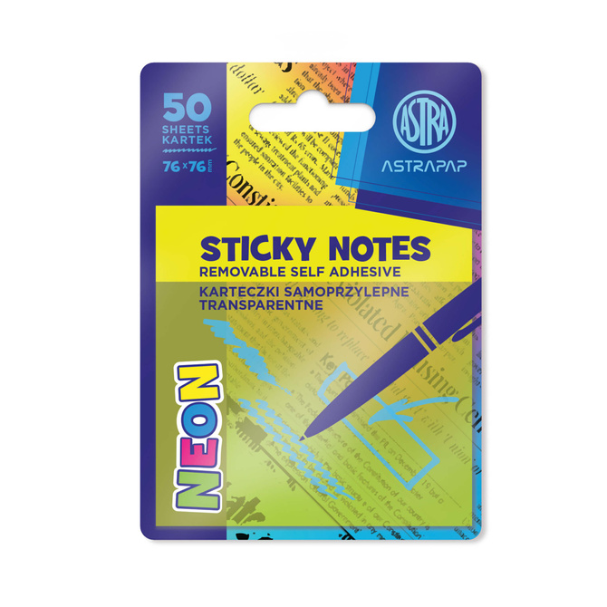 Karteczki samoprzylepne transparentne 75x75mm 50k Neon Line ASTRA