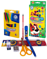 Wyposażenie piórnika podwójnego zestaw 29 elementów przybory szkolne ASTRA