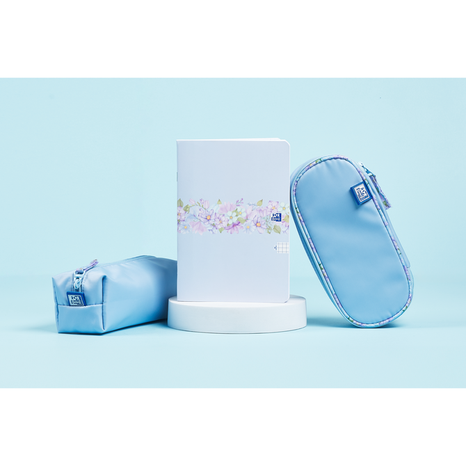 Piórnik kosmetyczka etui usztywniany z klapką błękitny Flowers OXFORD