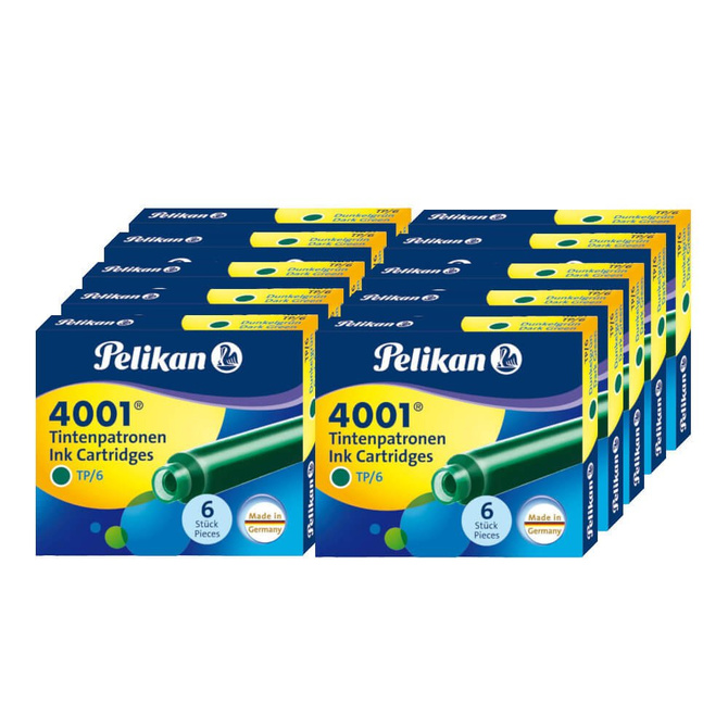 Naboje wkłady pióra wiecznego atramentowe krótkie 4001 zielon 60szt PELIKAN