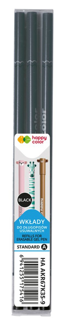 Wkłady do długopisu wymazywalnego ścieralnego czarne 0,5mm 3szt HAPPY COLOR