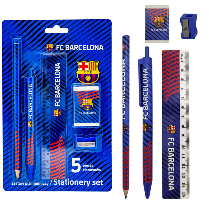 Zestaw piśmienniczy 5el długopis ołówek linijka gumka FC Barcelona ASTRA