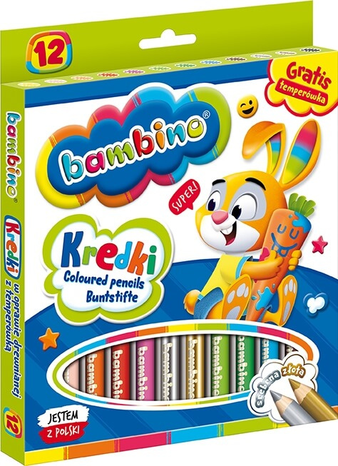 Kredki ołówkowe okrągłe grube w oprawie drewnianej 12 kolorów JUMBO BAMBINO