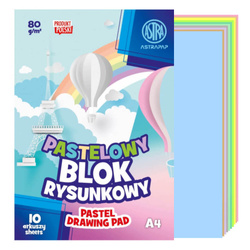 Blok rysunkowy pastelowy A4 10 kartek 80g/m2 ASTRA