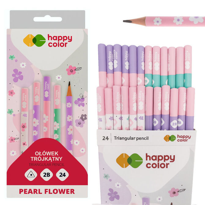 Ołówek trójkątny 2B kwiaty Pearl Flower 24szt HAPPY COLOR