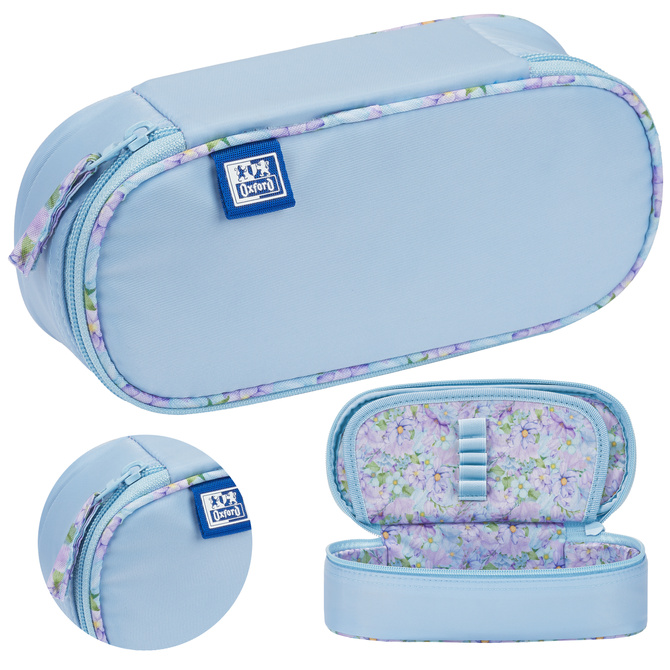Piórnik kosmetyczka etui usztywniany z klapką błękitny Flowers OXFORD
