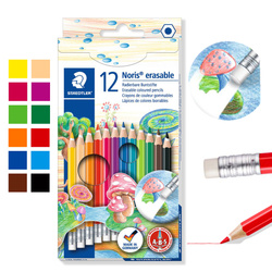 Kredki ołówkowe z gumką ścieralne wymazywalne 12kol Noris Club STAEDTLER