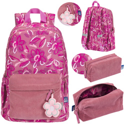 Plecak szkolny młodzieżowy 26l+ piórnik różowy kwiatki sztruks Bloom OXFORD