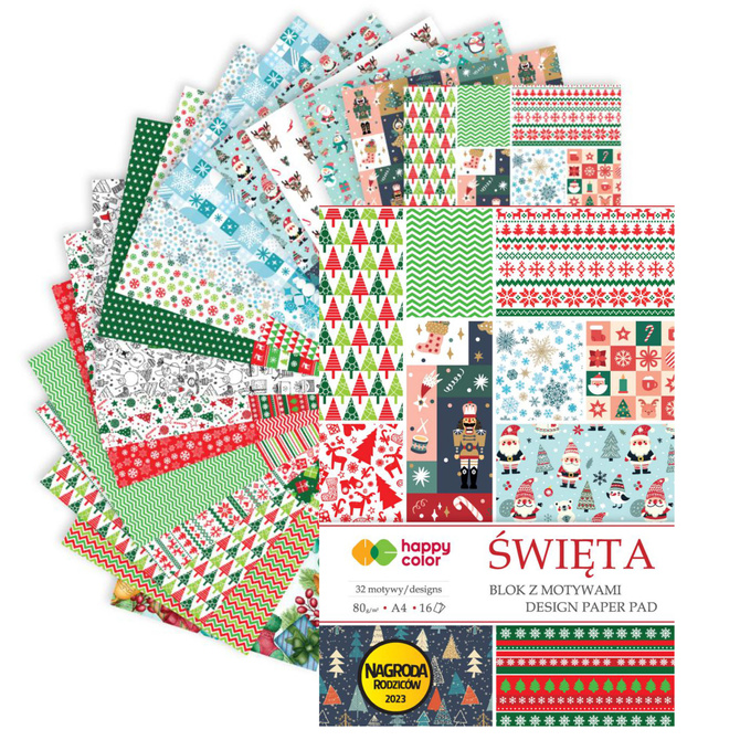 Blok kreatywny święta świąteczny 16 arkuszy A4 32 wzory HAPPY COLOR