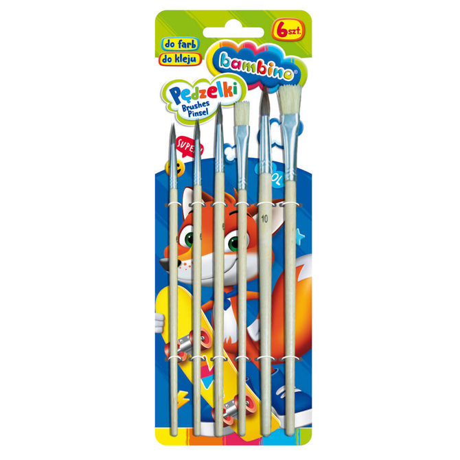 Pędzle pędzelki szkolne 2/4/6/8/10/12 6 sztuk BAMBINO