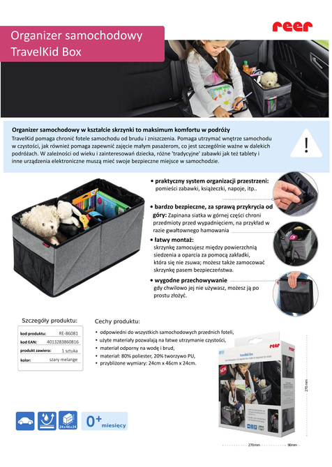 Organizer samochodowy skrzynka na zabawki dzieci REER