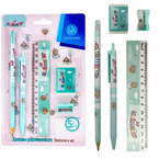 Zestaw piśmienniczy 5el długopis ołówek linijka gumka Animals ASTRA