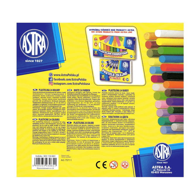 Plastelina szkolna klasyczna okrągła 24kol ASTRA
