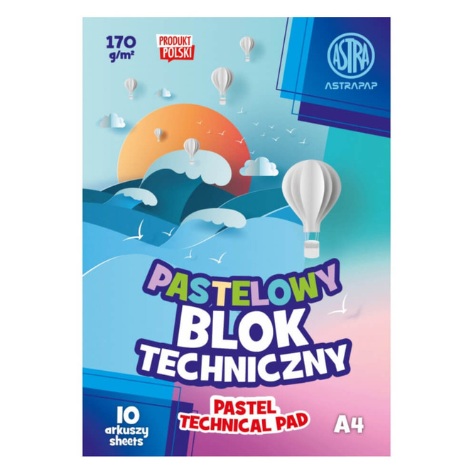 Blok techniczny pastelowy A4 10 kartek 170g/m2 ASTRA