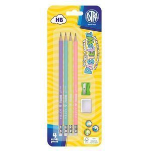 Ołówek HB trójkątny 4szt +gumka temperówka ASTRA