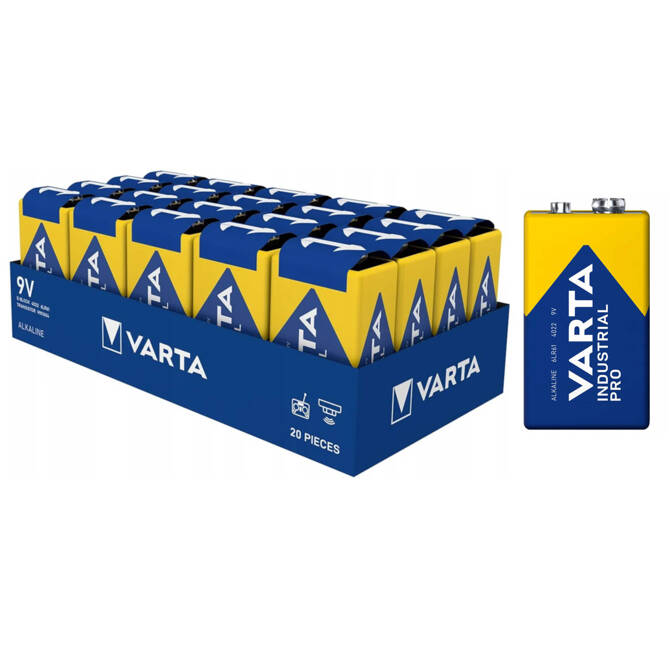 Bateria 9V Industrial 6LR 61 6F22 PP3 MN1604 4022211111 VARTA 20szt