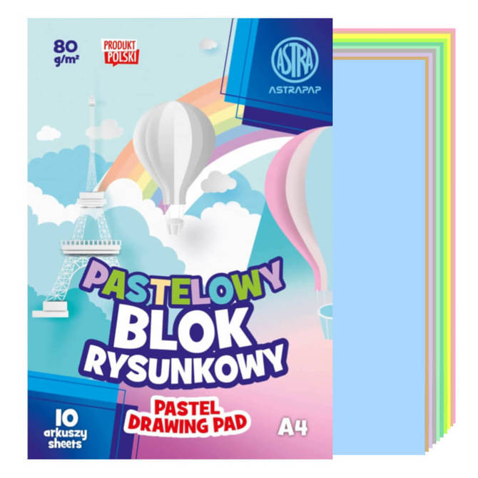 Blok rysunkowy A4 pastelowy 10 kartek 80g/m2 ASTRA