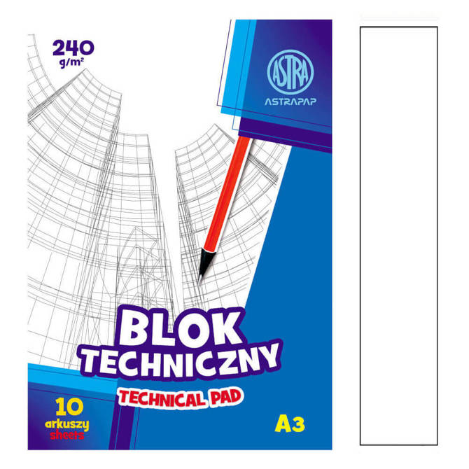 Blok techniczny A3 biały 10 kartek 240g/m2 ASTRA