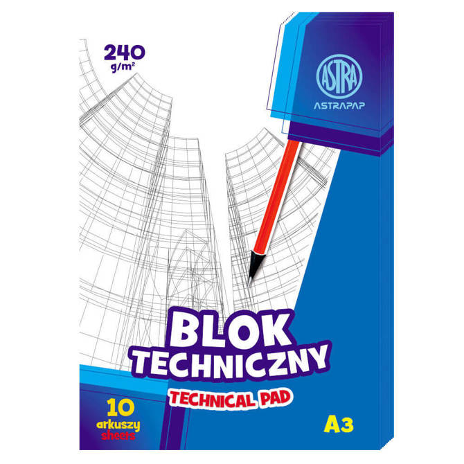 Blok techniczny A3 biały 10kar 240g/m2 ASTRA 10szt