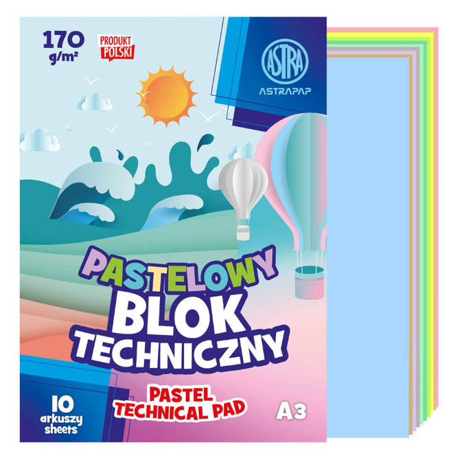 Blok techniczny A3 pastelowy 10karte 170g/m2 ASTRA