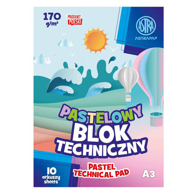 Blok techniczny A3 pastelowy 10karte 170g/m2 ASTRA