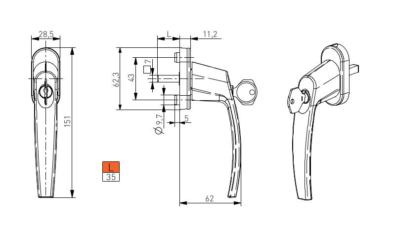 Klamka do okna z kluczykiem ze stopu RAL8019 10szt