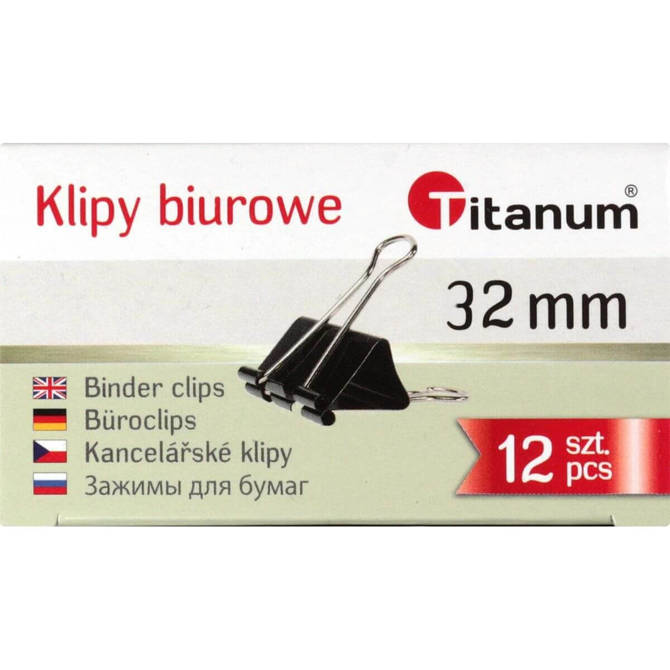 Klipy biurowe klip klipsy klamry czarne 32mm 12szt