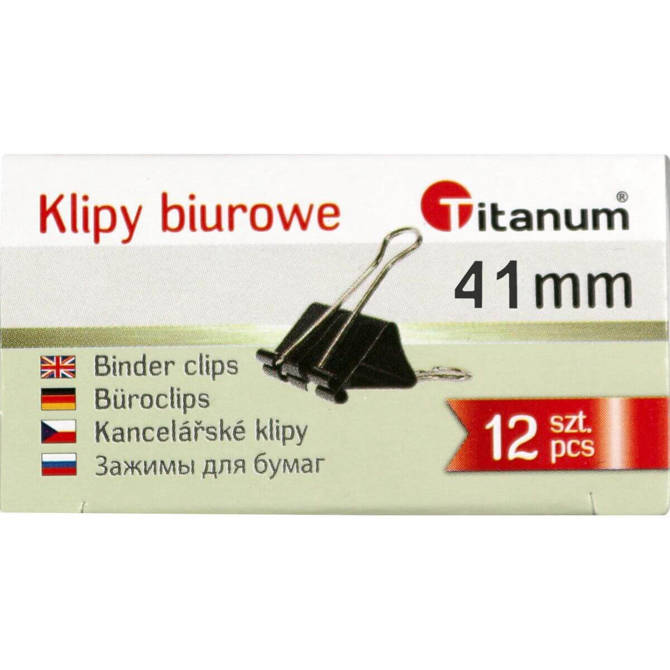 Klipy biurowe klip klipsy klamry czarne 41mm 12szt