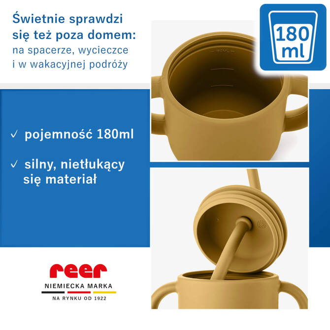 Kubek silikonowy niewysypek ze słomką pokrywką na przekąski 2w1 180ml REER