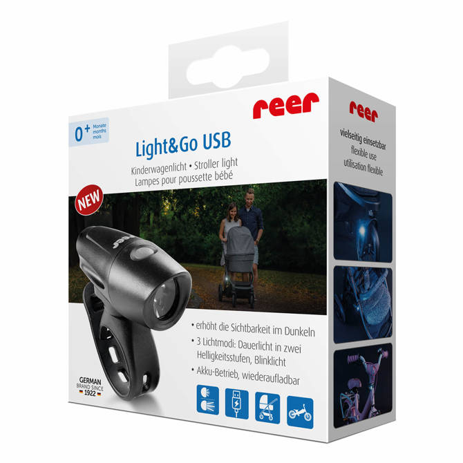 Lampka LED USB na wózek rower regulacja 360° REER