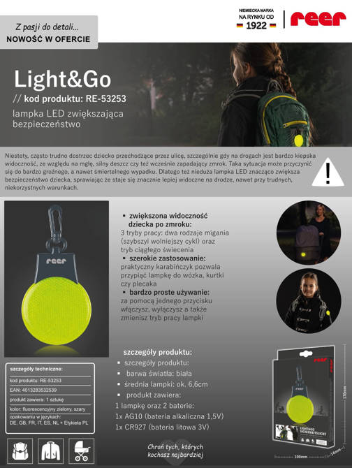 Lampka LED breloczek odblaskowy Light&Go REER