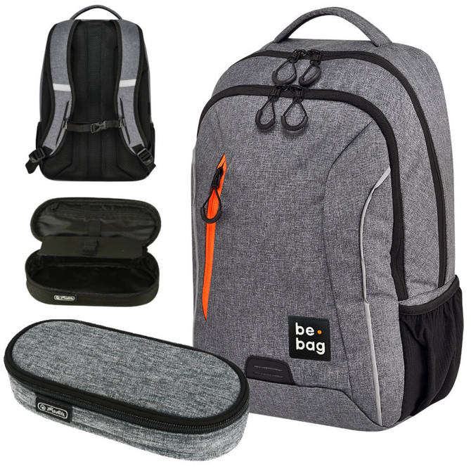 Plecak be.bag + piórnik etui Grey zestaw HERLITZ