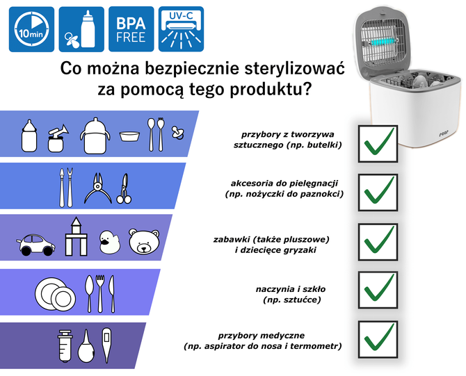 Sterylizator elektryczny UV suszarka butelki zabawki REER