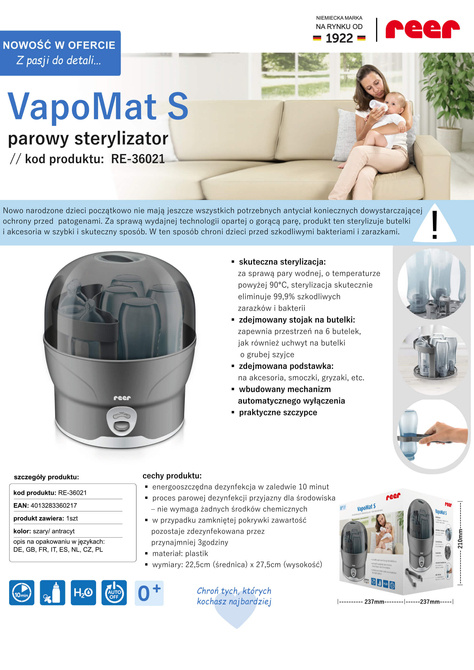 Sterylizator parowy VapoMat S 6 butelek REER