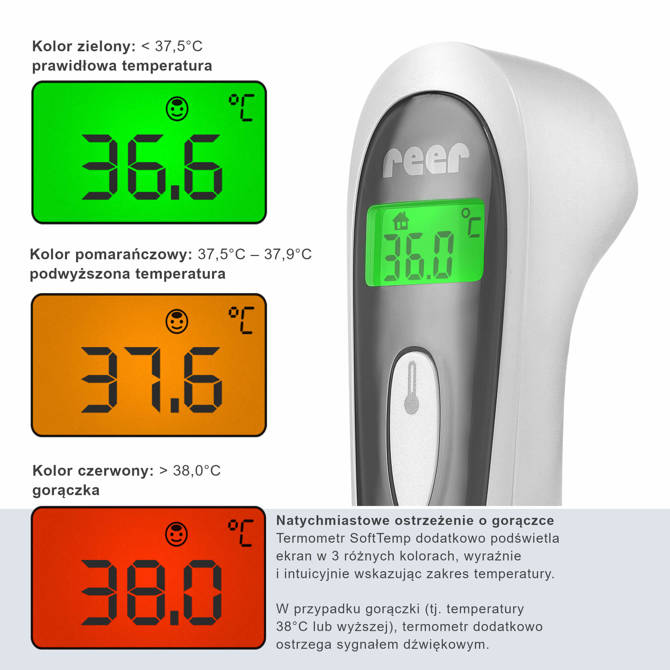 Termometr bezdotykowy medyczny 3w1 1sek Colour SoftTemp REER